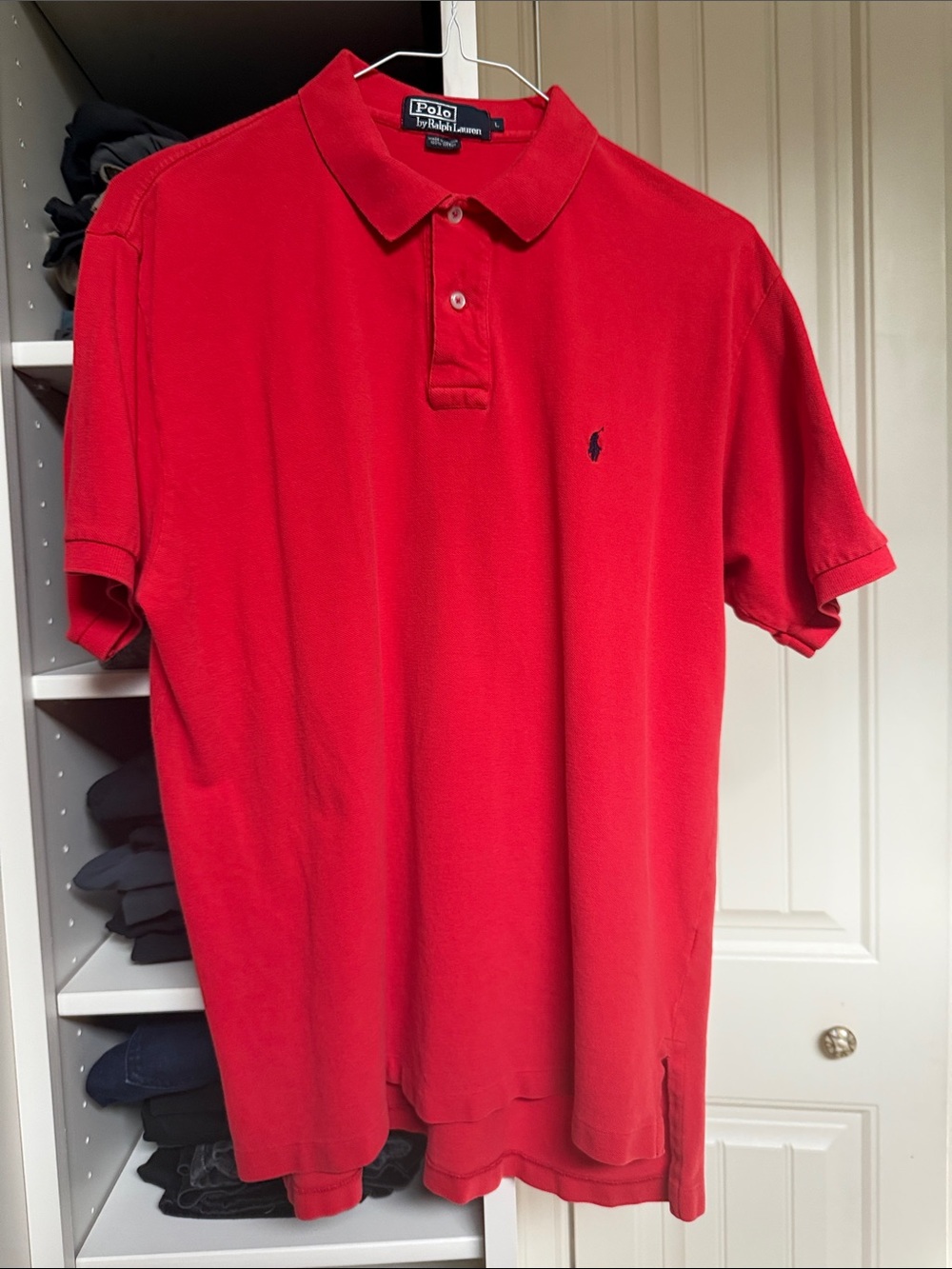 Polo by Ralph Lauren Men's Bright Red Short Sleeve Polo with Navy Pony